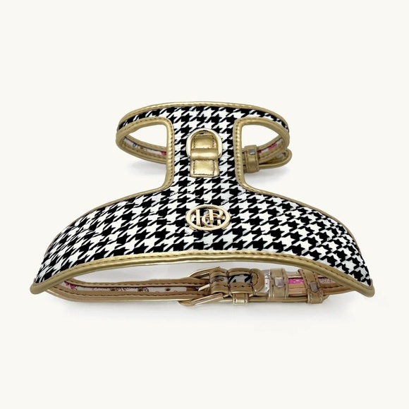 HGP LUXURY HOUNDSTOOTH XS DOG HARNESS & GOLD TONE LEAD - Picture 2 of 13